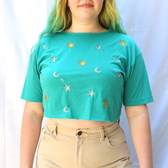 Vintage Blue Celestial Stars, Sun and Moon Crop To