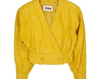 Vintage 90s Yellow Leather Jacket
