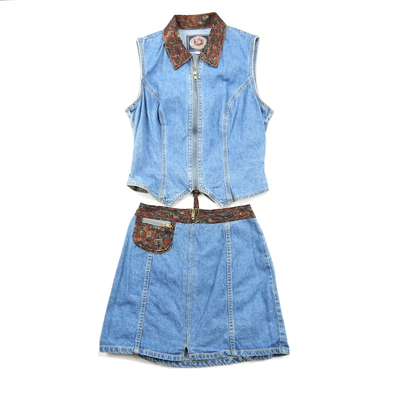 Vintage Paris Blues Matching Denim Skirt Set XS