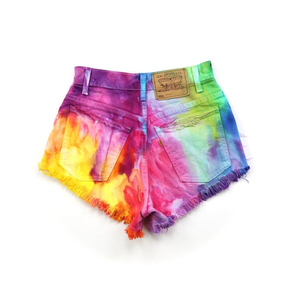 Vintage Levis 954 Rainbow Tie Dye High Waisted Sho