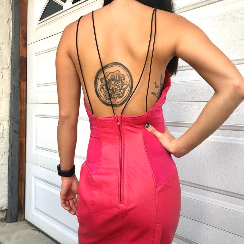 Vintage Unique Hot Pink Strappy Genuine Leather Dress Size XS