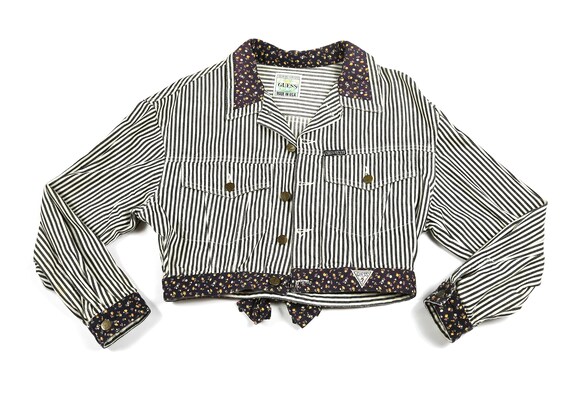 black and white striped denim jacket