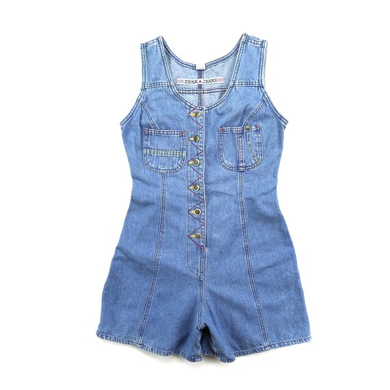 Vintage Zena Color Pop Denim Romper // Size M