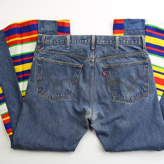 Vintage Levis 517 Reworked Rainbow Bell Bottom Je… - image 4