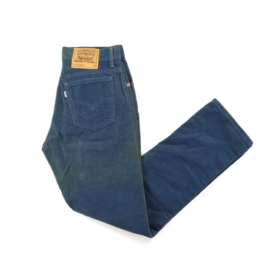 Vintage Levis 910 Blue Corduroy High Waisted Jean… - image 1