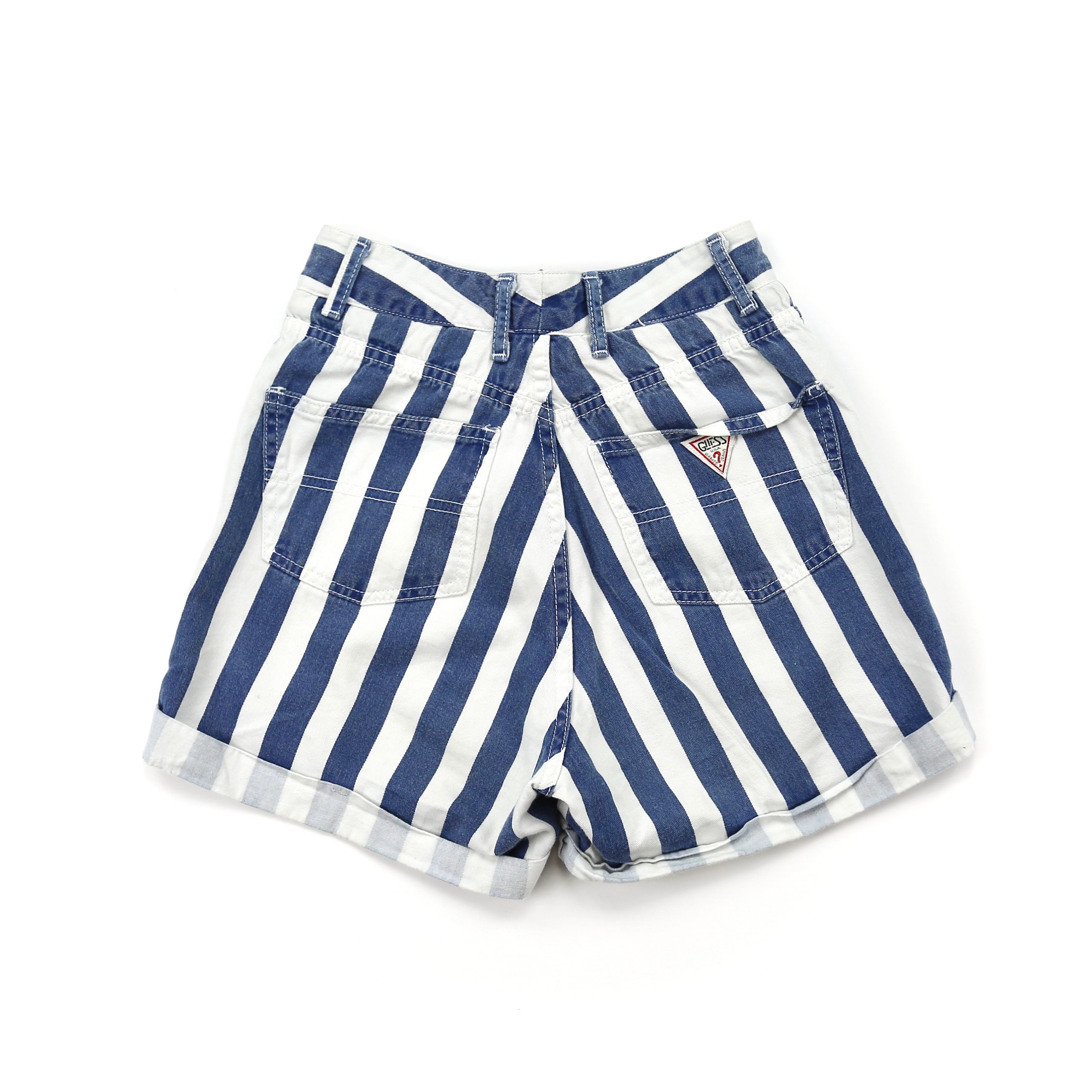Vintage Guess White and Blue Striped High Waisted Shorts Waist 23/24 - Etsy