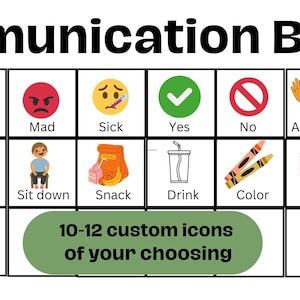Customizable Communication Board digital graphic ~ PECS Board ~ AAC ~ Autism ~ 10-12 custom icons