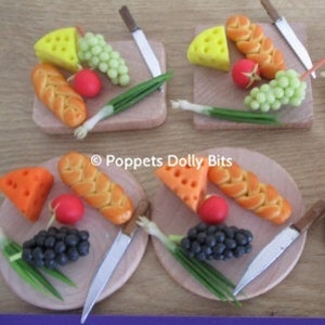 Dollhouse Miniature Food: Bread, Cheese & Fruit Board with Cocktails