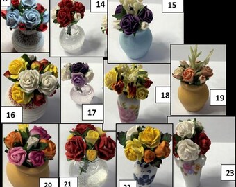Miniature dolls house Silk Flower Arrangement: Ceramic Vase Dollhouse Decor