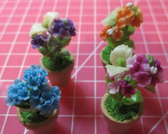 Miniature Fimo Verbena Flowers in Terracotta Pots, Dollhouse Scale