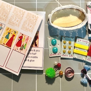 12th Scale Miniature Sewing Basket Kit: Dollhouse Sewing Accessories