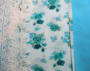 Kit de tela para casa de muñecas Blythe: algodón floral, ribete de encaje y materiales de costura