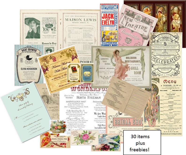 Downton Abbey & Upstairs Downstairs era dolls house social set-invitations tickets menus etc to give your dolls house family a social life image 1