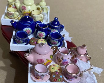 Miniature Tea Set for Two – 1:12 Scale Dollhouse Teatime on Tray
