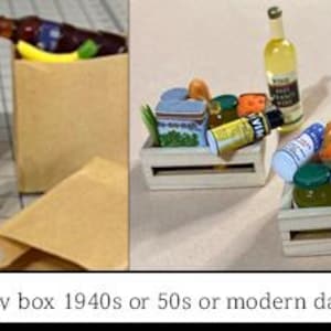 Caja o bolsa de comestibles en miniatura: comestibles para casas de muñecas a escala 1/12