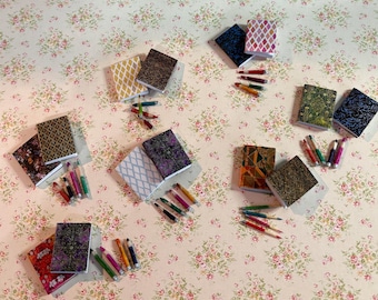 Miniature Book & Pencil Set:  4 pencils handmade 12th Scale Dollhouse Accessory