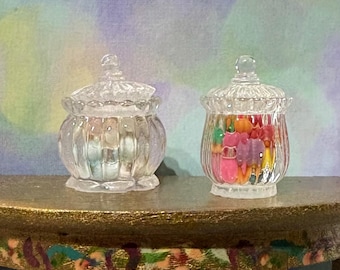Miniature 1:12 Scale Candy Jars, 2 styles Christmas & Everyday Sweets (Set of 2)