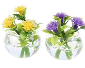 Glass Flower Bowls for Dolls House Miniature Garden