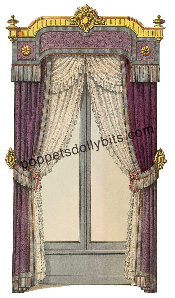Dollhouse White Curtains On Rail Tied Back - 1:12 Scale Miniature Accessory