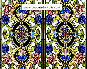 Dollhouse Stained Glass Door Panels: Flexible Plastic, Choice of 6 (Set of 2)