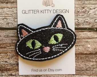 Black Cat Glitter Felt Non Slip Hair Clip