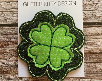 Four Leaf Clover Glitter Felt Non Slip Hair Clip