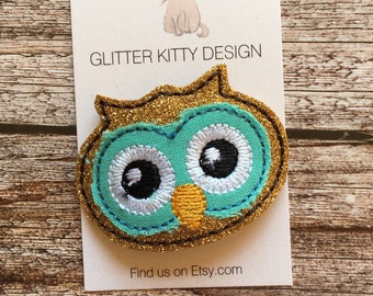 Golden Owl Glitter Felt Non Slip Hair Clip