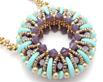 Beading Pattern "Raziah", Tutorial for a pendant with chain made of Crescent and other beads + Freebie "Bubbles"