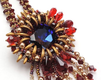 Beading Pattern "Calypso", Tutorial for bezelling a large rivoli for a sparkly necklace + Freebie "Bubbles"