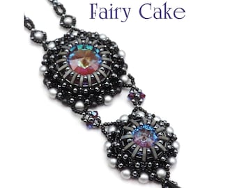 Beading Pattern "Fairy Cake", Tutorial for bezelling Rivoli to make a necklace, ring and earrings + Freebie "Bubbles"