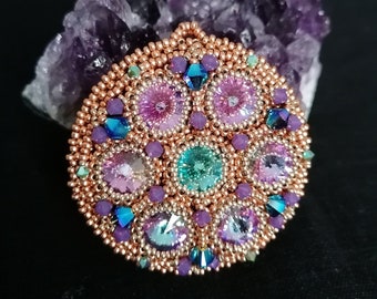 Beading Pattern "Kaleidoscope", Tutorial for bezelling Rivoli to get a pendant + Freebie "Bubbles"