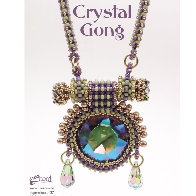 Beading Pattern Crystal Gong, Tutorial for a necklace with a 27mm Rivoli image 2