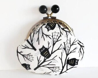 Black Owl Coin Purse, Metal Frame Change Pouch, Kiss Lock Coin Purse, Gift for her