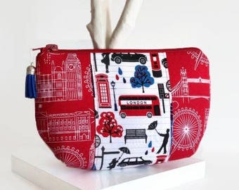 Zipper Clutch, London Fabric, Cosmetic Bag, Travel Pouch, Gift for Her