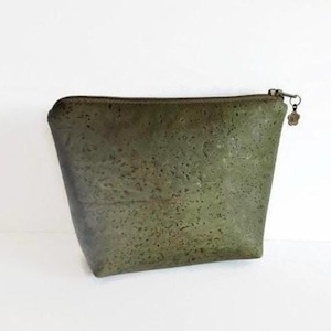 Bolsa de corcho con cremallera, neceser pequeño, neceser verde, regalo vegano
