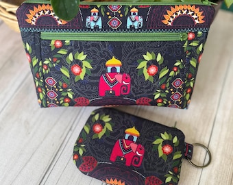 Pochette e portamonete in stile boho indiano con doppio zip a forma di elefante, un regalo unico per lei.