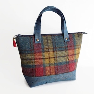 Harris Tweed Bag With Blue Cork Accent, Mother's Day Gift ...