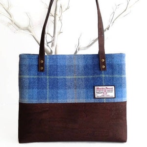 Harris Tweed and Cork Bag - Eco Friendly Bag - Blue Tartan Purse - Scottish Gift