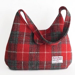 Harris Tweed Bag, Gift for Mom, Red Tartan Handbag, Scottish Wool Purse image 1
