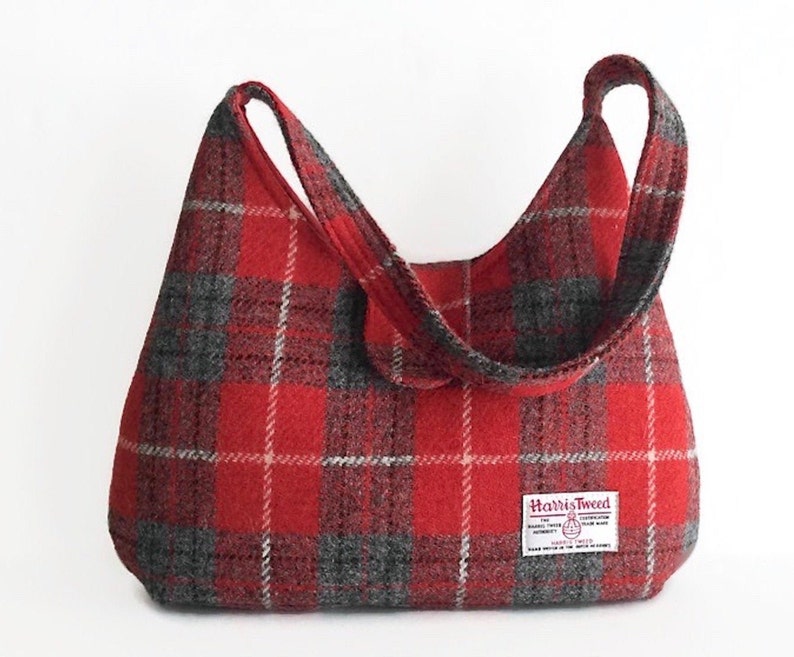 Harris Tweed Bag, Gift for Mom, Red Tartan Handbag, Scottish Wool Purse image 1