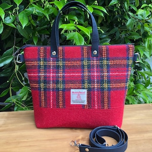 Bolso de tweed Harris, tartán Royal Stewart, bolso de mano de lana