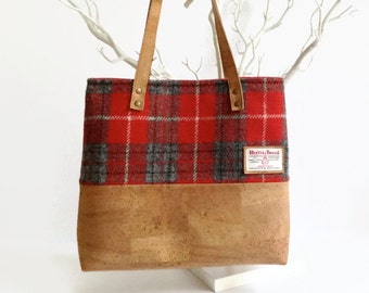 Cork and Harris Tweed Bag - Eco Friendly Shoulder Bag - Scottish Wool Bag