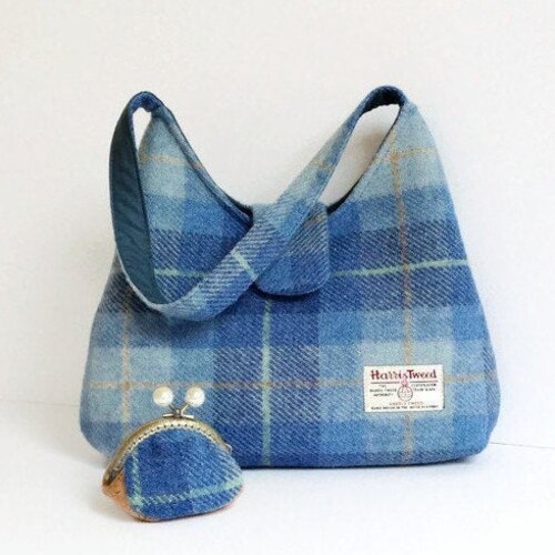 Chestnut & Blue Tartan Zipped Purse with  Harris Tweed®