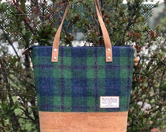 Cork and Harris Tweed Bag, Mother's Day Gift,  Shoulder Bag with Zipper