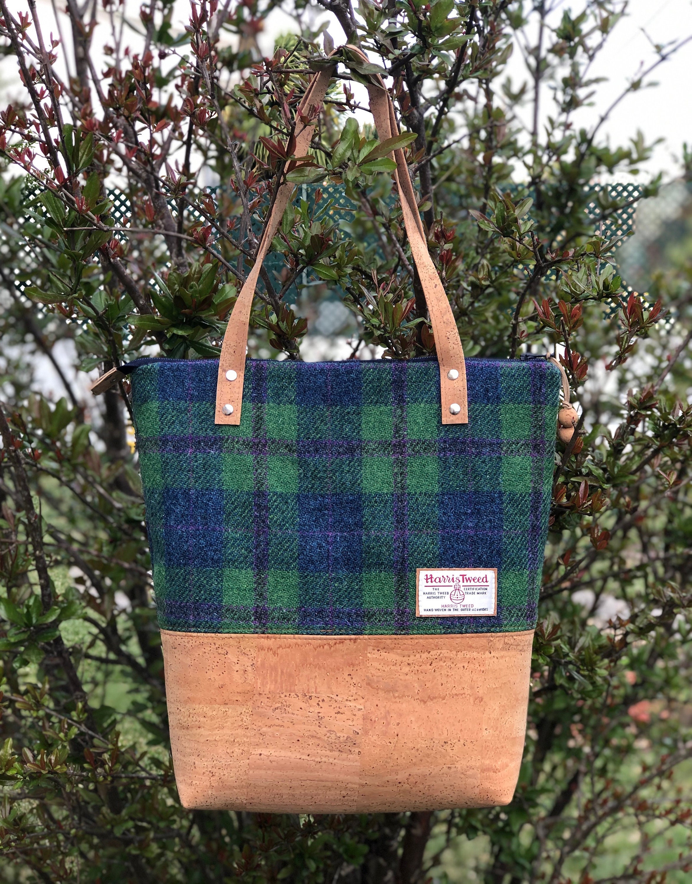 Tassen & portemonnees Handtassen Schoudertassen Eco Friendly Cork Bag Schotse Blauwe Tartan Bag Harris Tweed Bag 