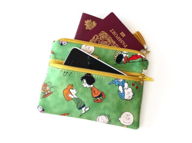Snoopy Double Zip Pouch Peanuts Gang Travel Purse Snoopy Gift Etsy