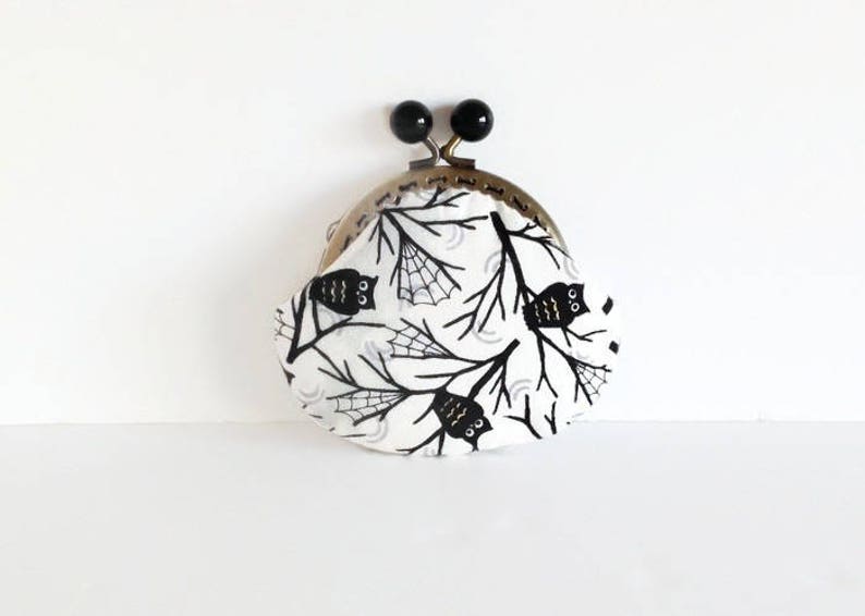 Black Owl Coin Purse, Metal Frame Change Pouch, Kiss Lock Coin Purse, Cadeau pour elle image 6