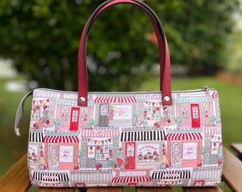 Bolso de mano con estampado de chicas parisinas: bolso de algodón hecho a mano con asa superior