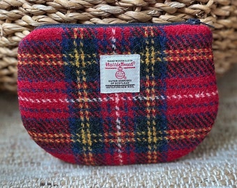 Harris Tweed Change Pouch, Red and Blue Tartan Coin Purse