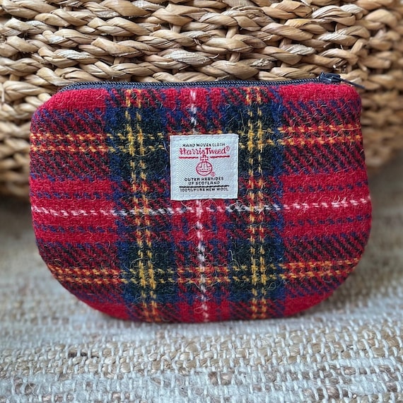 Harris Tweed Change Pouch, Red and Blue Tartan Coin Purse